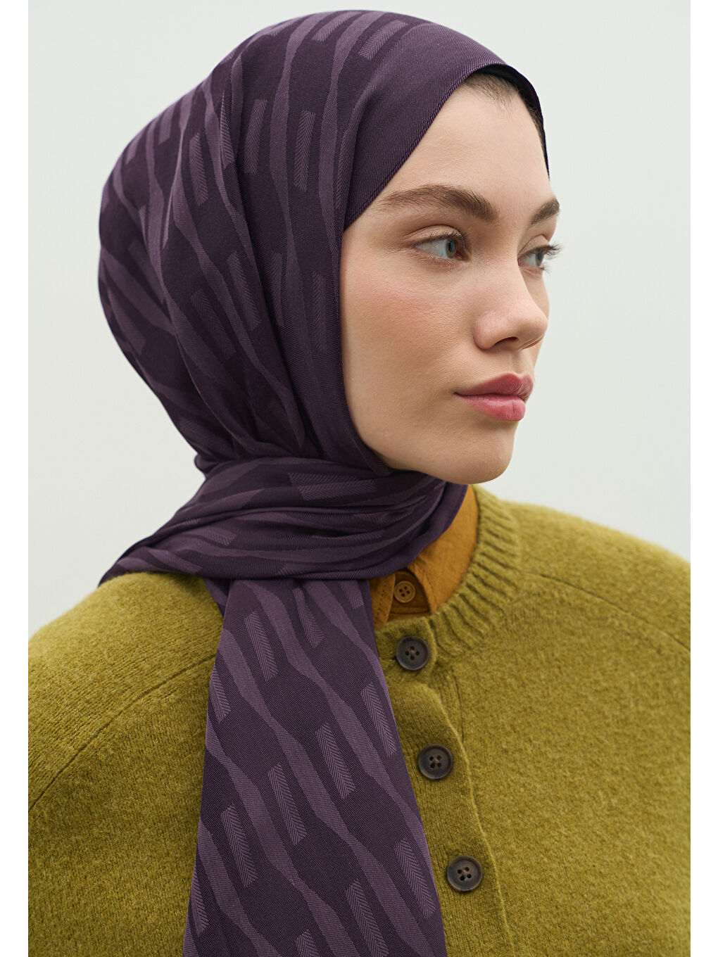 Mor NARA PAMUK FLOŞ JAKARLI ŞAL PATLICAN MORU-3