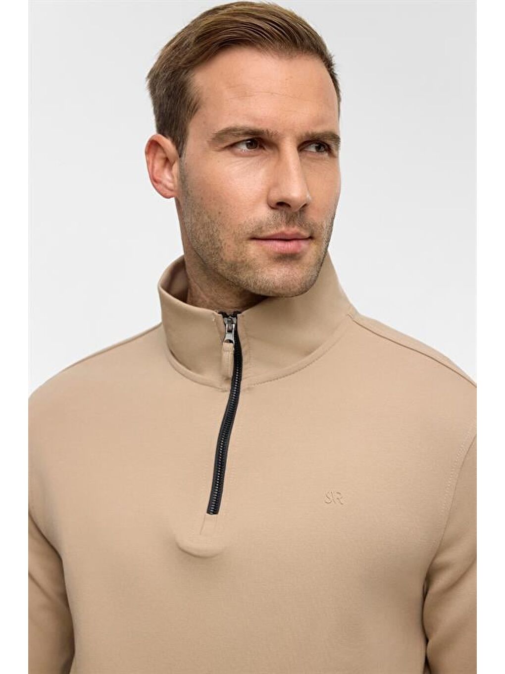 Bej Regular Düz Yarım Balıkçı Yaka Sweatshirt-4