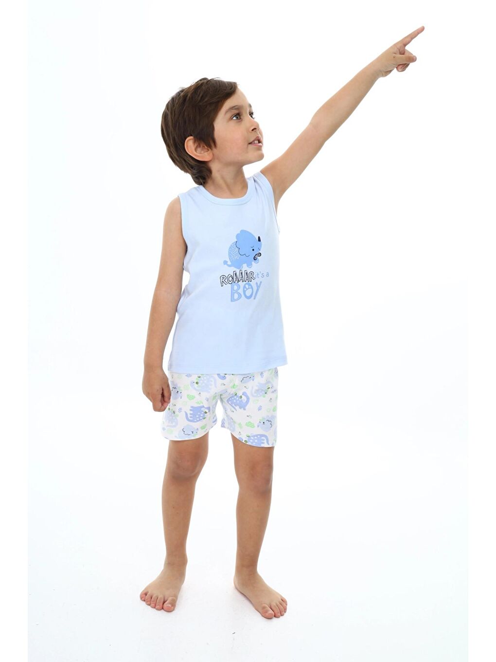 Mavi Dinazor Baskılı Şortlu Erkek Bebek Pijama Takım 54219-3