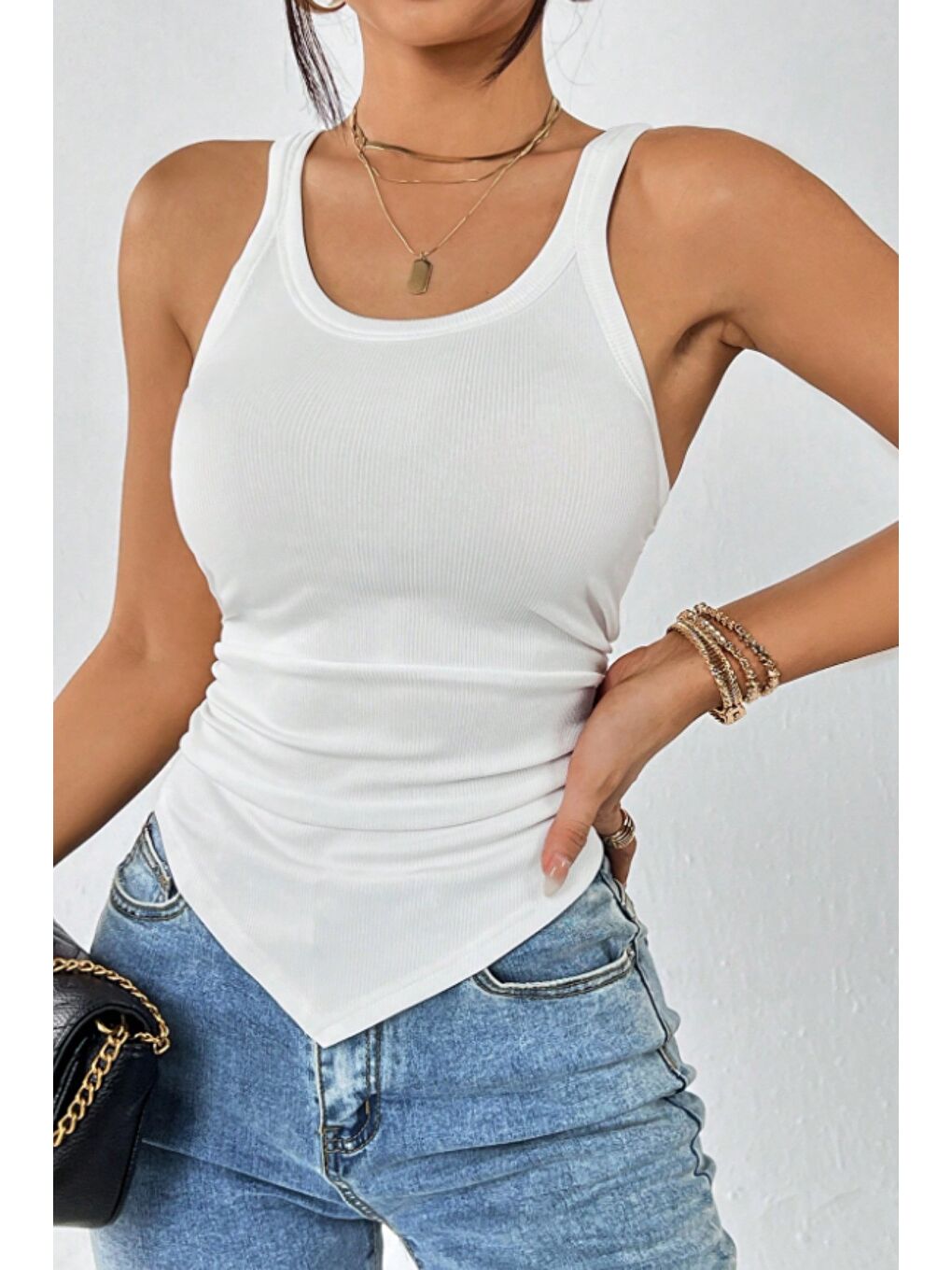 Beyaz Kadın Fitilli Atlet Slim Fit Kaşkorse Basic Yazlık Askılı Bluz-2