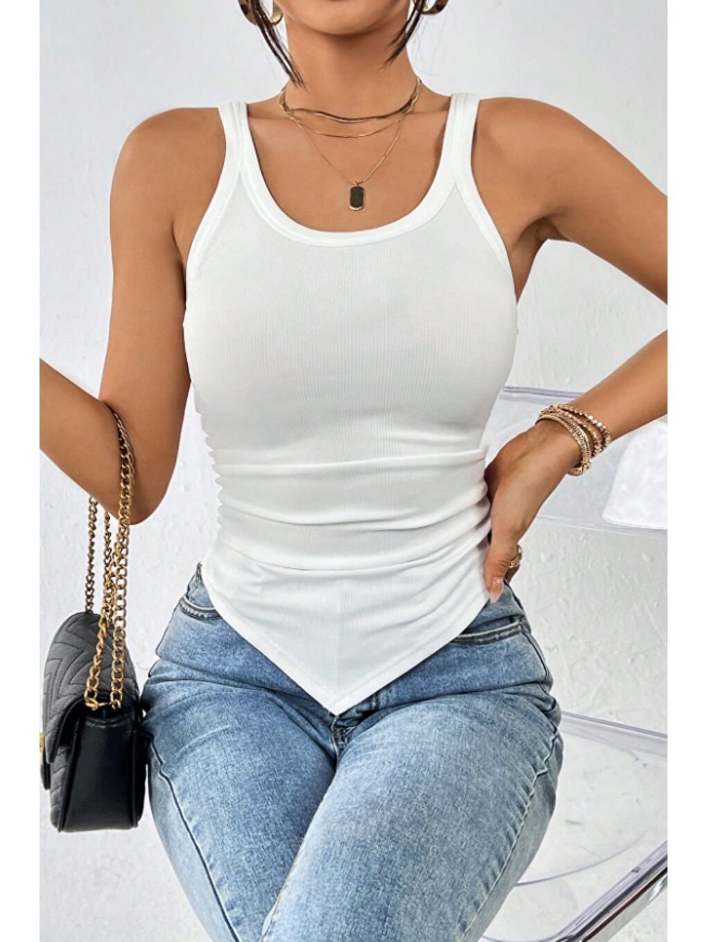 Beyaz Kadın Fitilli Atlet Slim Fit Kaşkorse Basic Yazlık Askılı Bluz-3