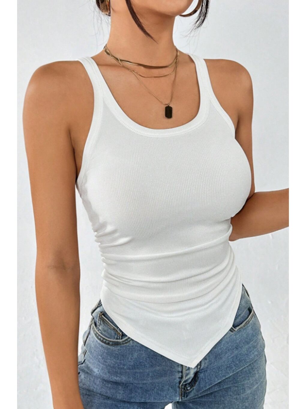 Beyaz Kadın Fitilli Atlet Slim Fit Kaşkorse Basic Yazlık Askılı Bluz-4