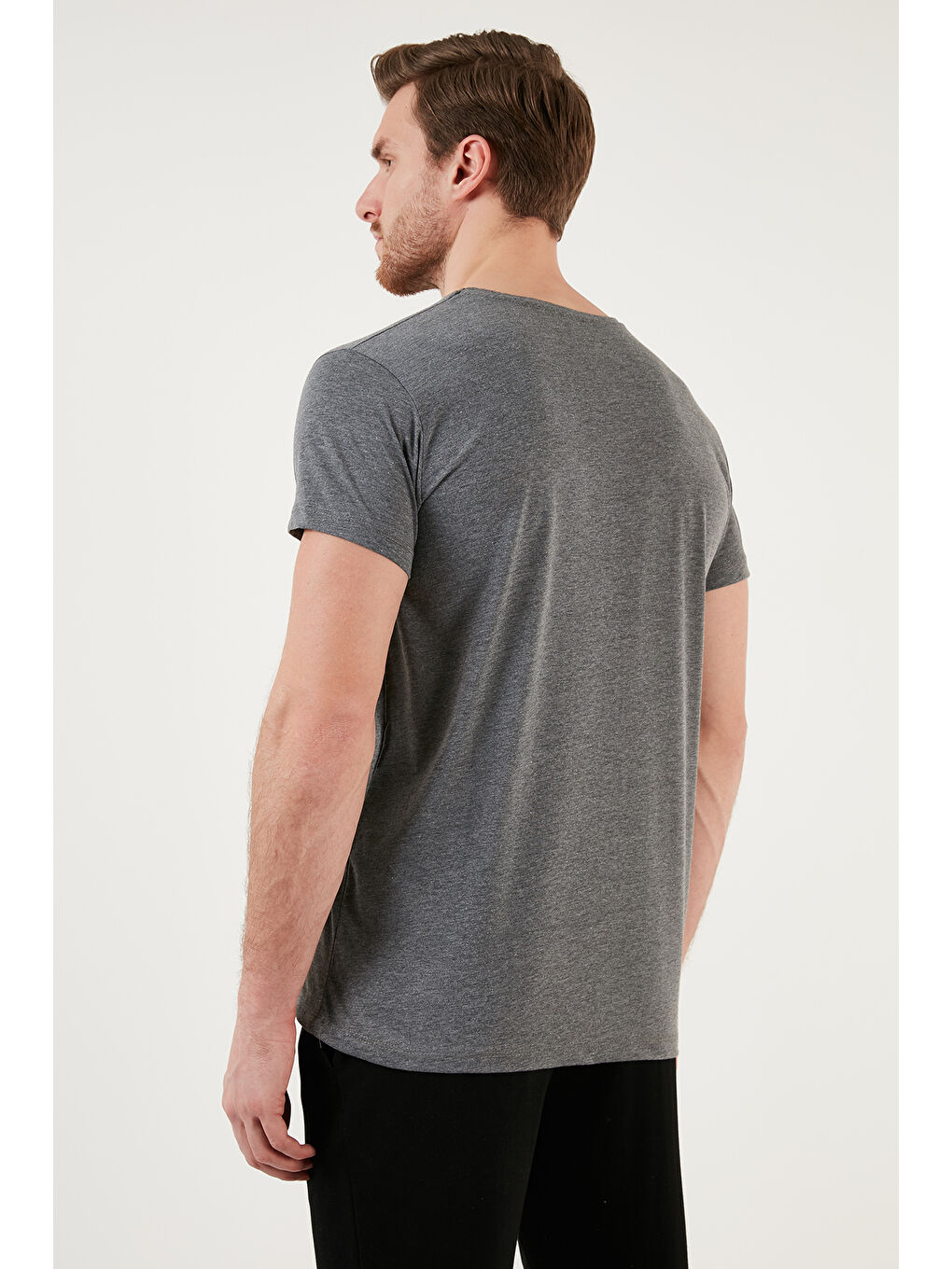 Siyah Pamuklu Slim Fit Bisiklet Yaka Baskılı 3'lü Paket %100 Pamuk Tişört 541S31-5