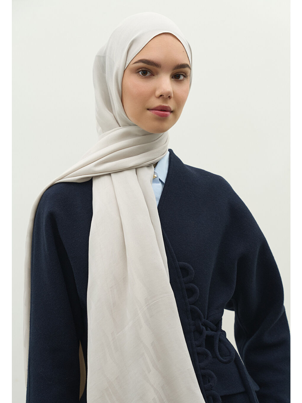 Bej NARA PAMUK FLOŞ JAKARLI ŞAL TAŞ-1