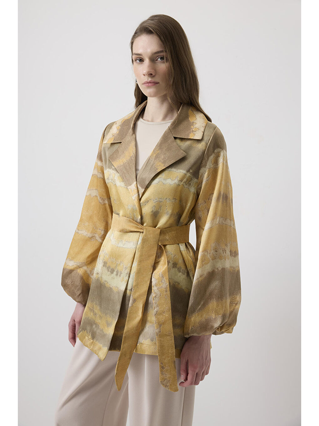 Sarı Jakarlı Kruvaze Ceket-1