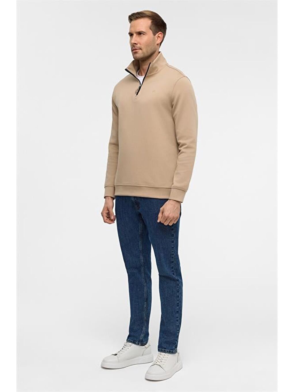 Bej Regular Düz Yarım Balıkçı Yaka Sweatshirt-7