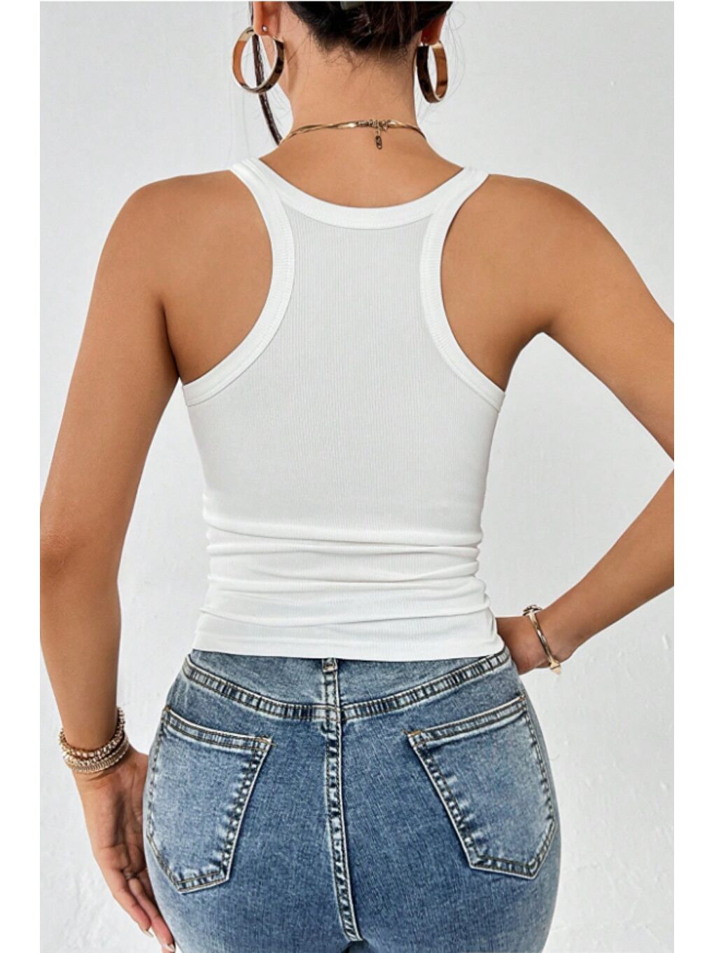 Beyaz Kadın Fitilli Atlet Slim Fit Kaşkorse Basic Yazlık Askılı Bluz-5