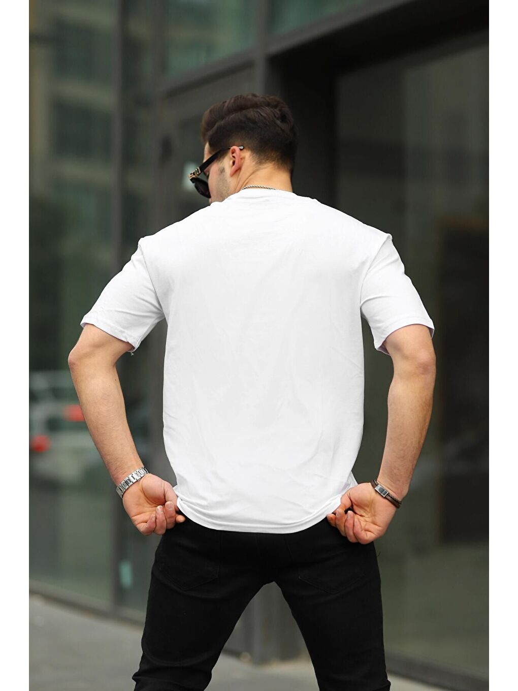 Beyaz Erkek Oversize Baskısız Tişört-2