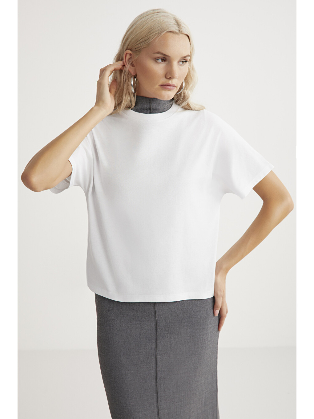 Beyaz LOTTIE Kadın %100 Organik Pamuklu Regular Kalıp Bisiklet Yaka Basic Kısa Kollu BEYAZ T-Shirt-2