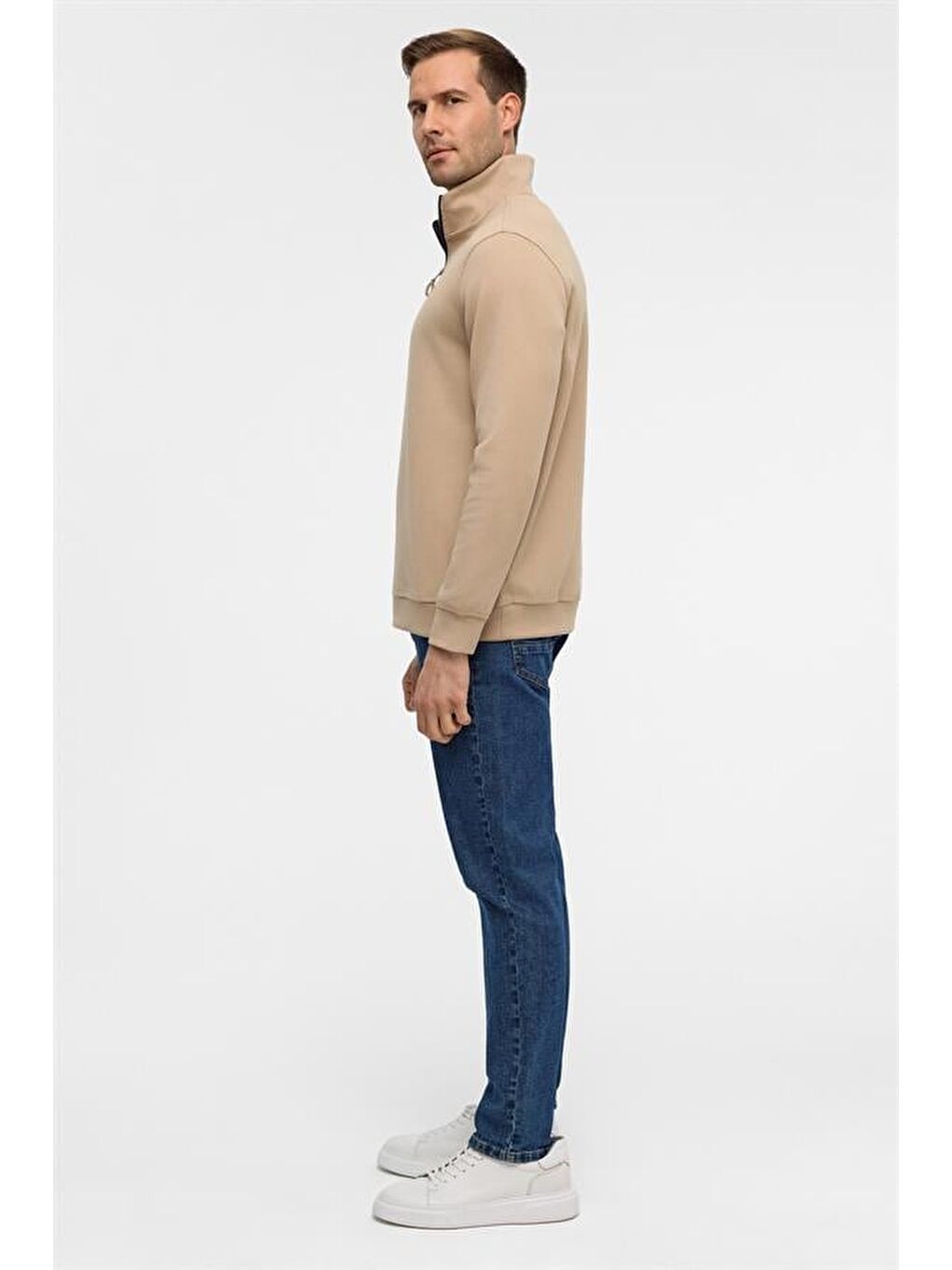 Bej Regular Düz Yarım Balıkçı Yaka Sweatshirt-8