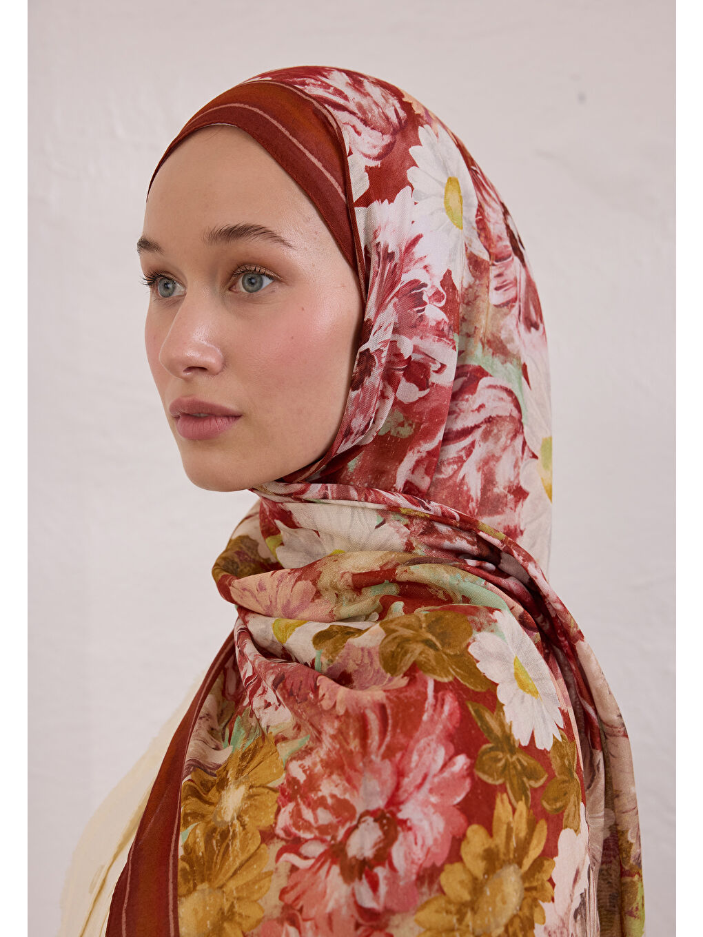 Kahverengi Jasmıne Joy Desen Rami Şal Kiremit-3