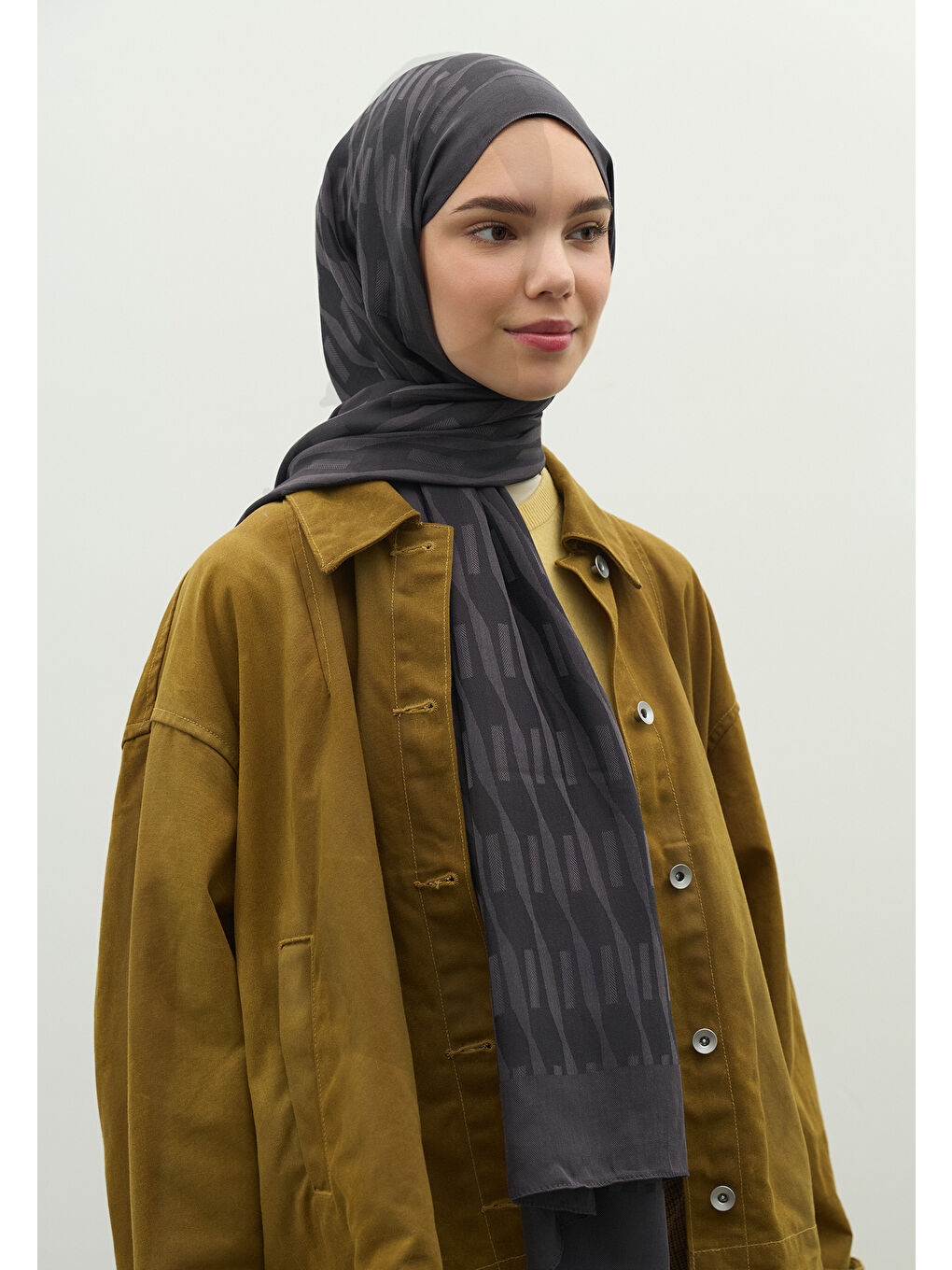 Gri NARA PAMUK FLOŞ JAKARLI ŞAL FÜME-2