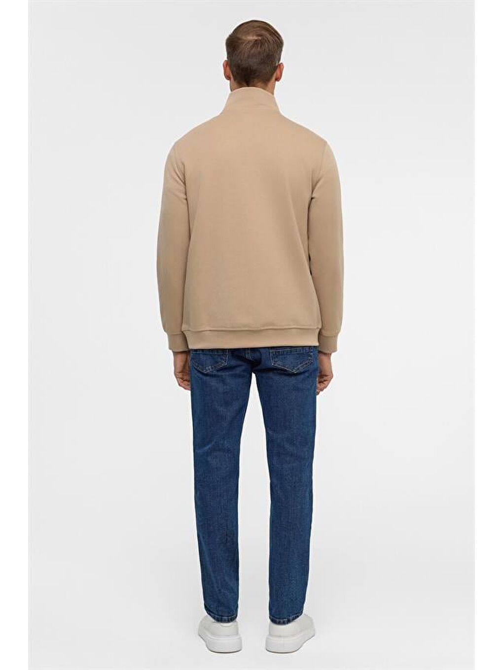 Bej Regular Düz Yarım Balıkçı Yaka Sweatshirt-9