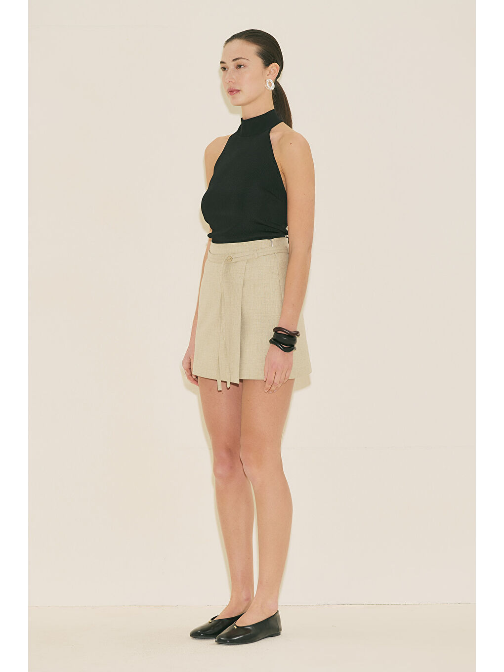 Kemer Detaylı Şort Etek Yeşil-2