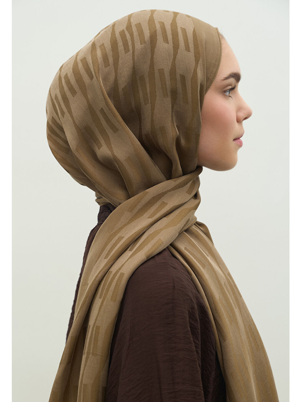 Kahverengi NARA PAMUK FLOŞ JAKARLI ŞAL TOPRAK-3