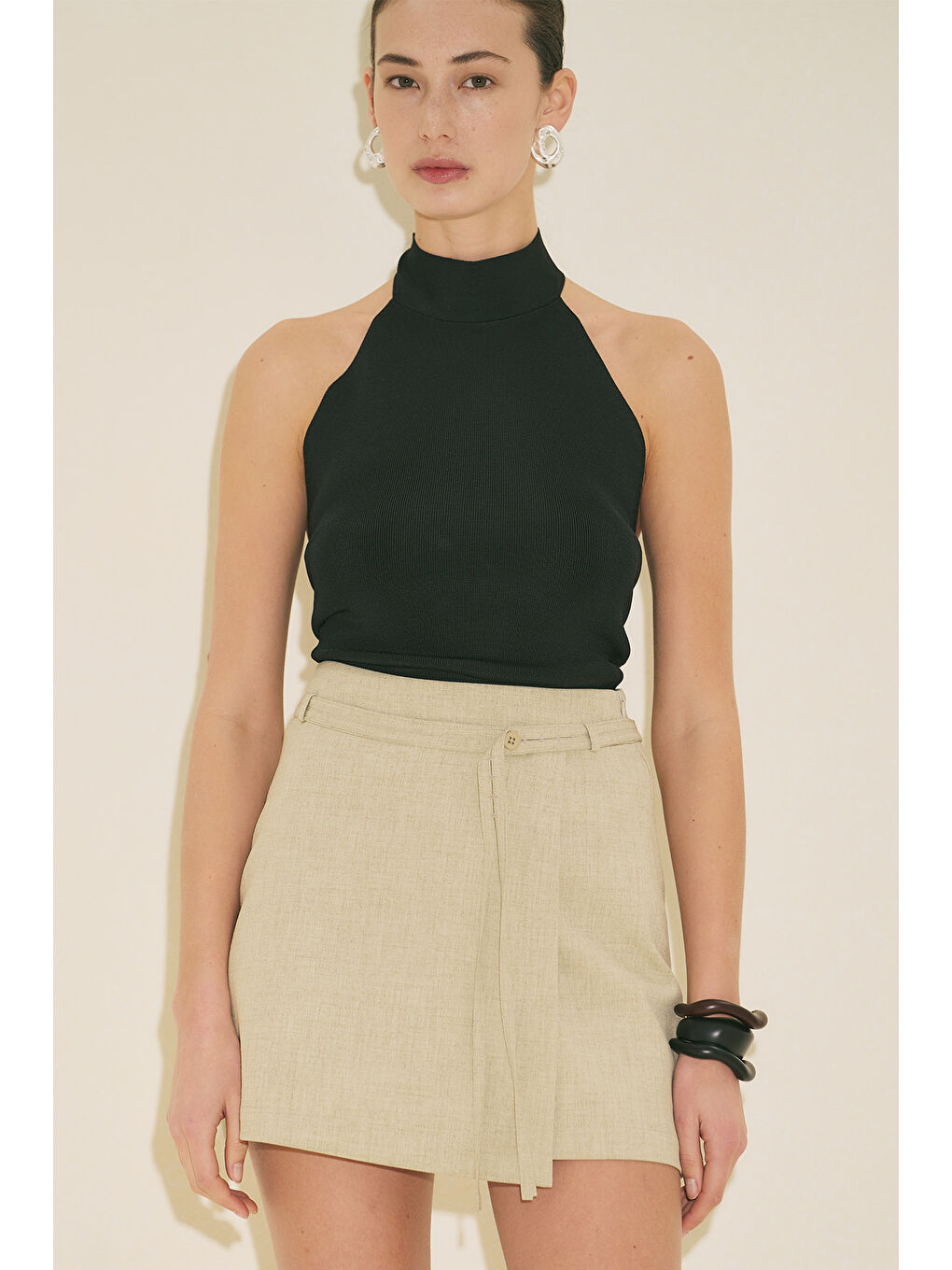 Kemer Detaylı Şort Etek Yeşil-6