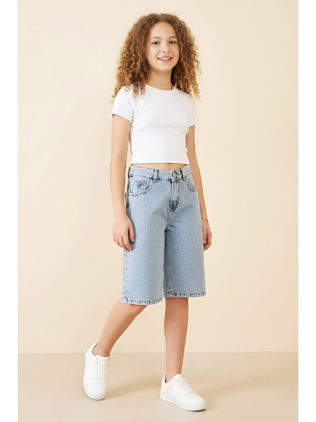 Mavi Kız Çocuk Taş Desenli Kapri Jean 5-15 Yaş 12672SK-3