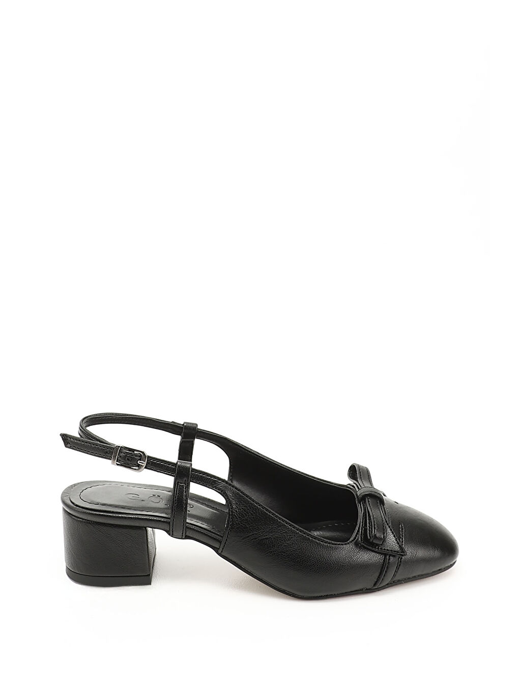 Mor Kadın ZÜMRÜT-SİYAH Fiyonklu Kısa Kalın Topuklu Arkası Açık Ayakkabı