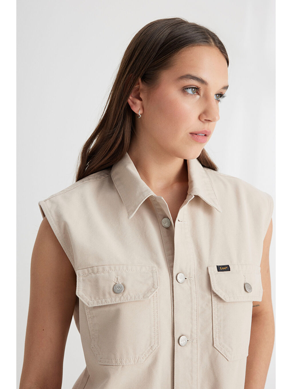 Straight Fit Düz Kesim Gömlek Yaka Düz Paça %100 Pamuk Bej Tulum-3