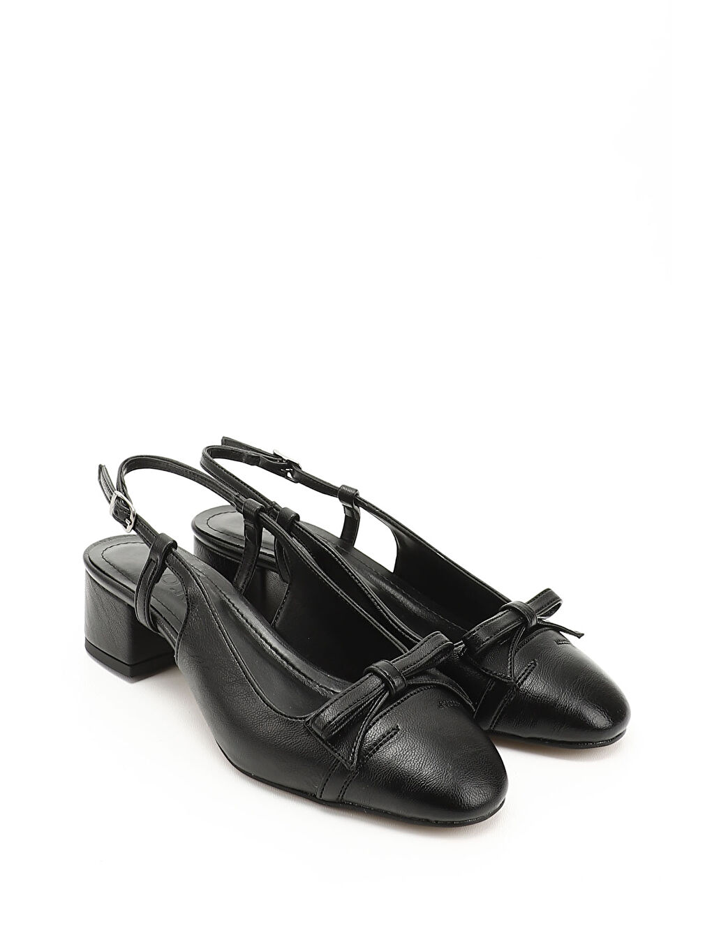 Mor Kadın ZÜMRÜT-SİYAH Fiyonklu Kısa Kalın Topuklu Arkası Açık Ayakkabı-1