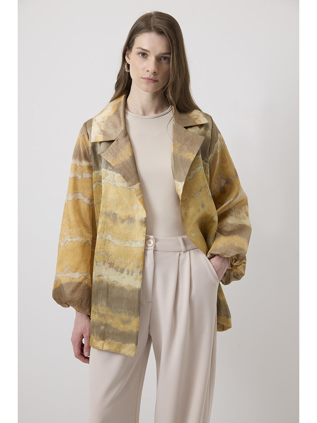 Sarı Jakarlı Kruvaze Ceket-2