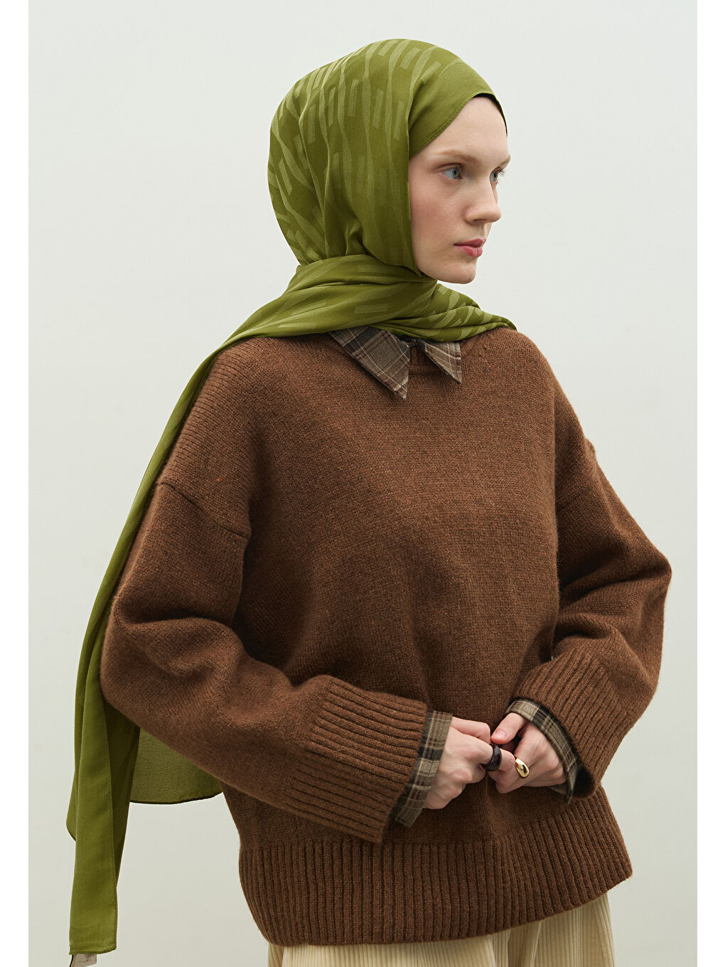 Yeşil NARA PAMUK FLOŞ JAKARLI ŞAL ORMAN-1