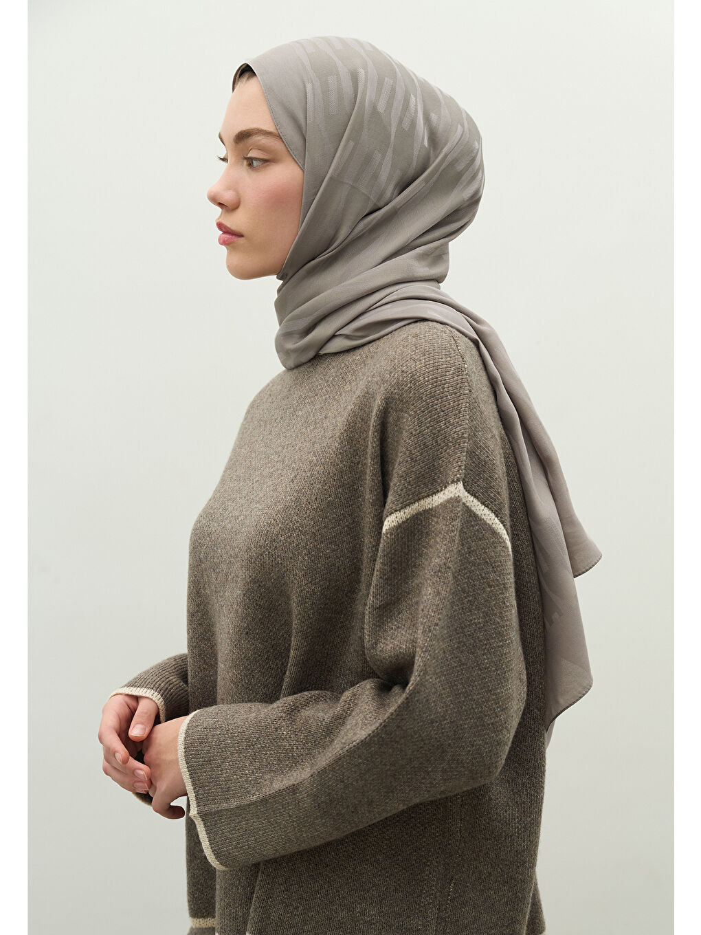 Gri NARA PAMUK FLOŞ JAKARLI ŞAL GÜMÜŞ-2