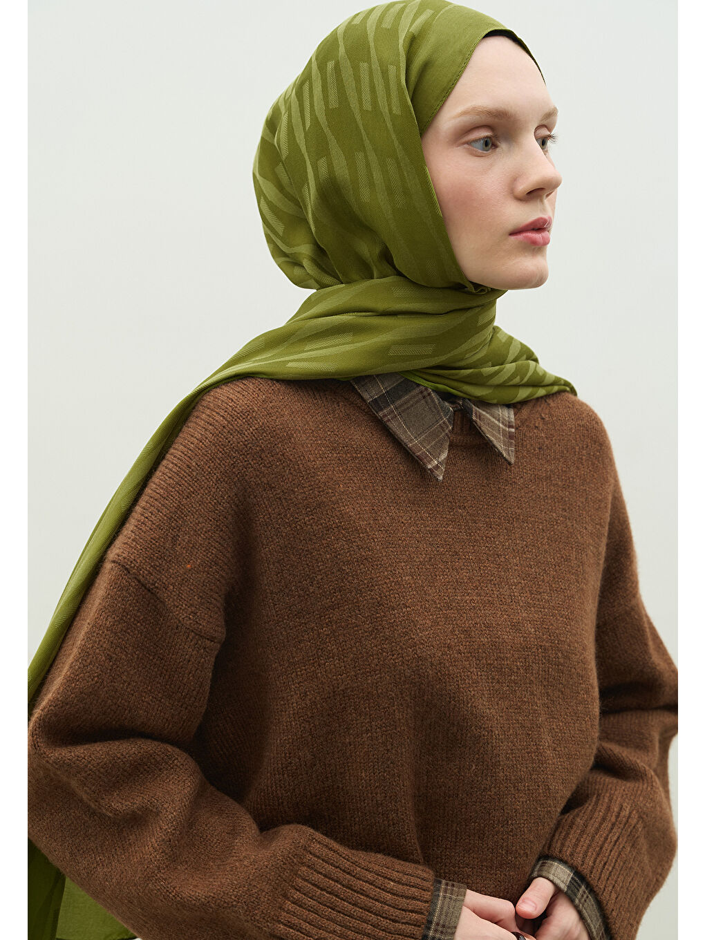 Yeşil NARA PAMUK FLOŞ JAKARLI ŞAL ORMAN-2