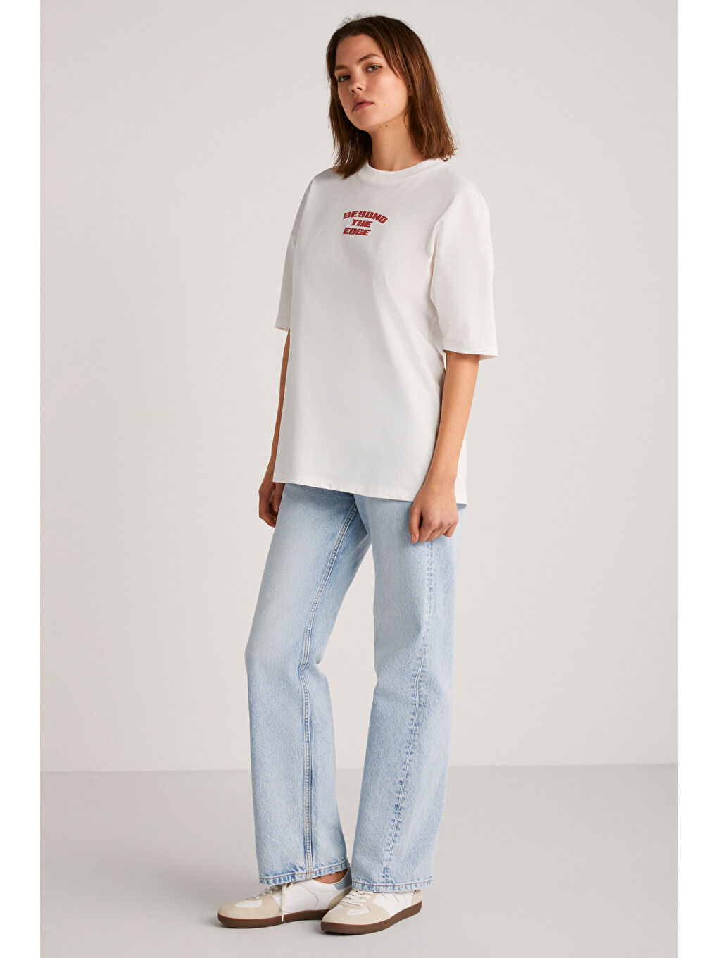 Lila ARCADIA Kadın %100 Pamuk Arka ve Önü Yazi Detaylı Baskılı Slim EKRU-KIRMIZI T-Shirt-3