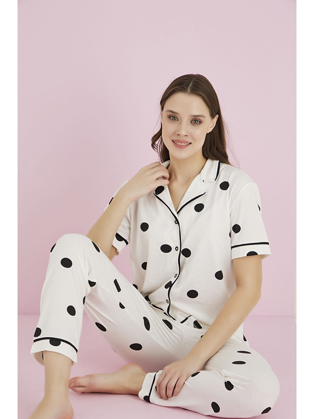 Beyaz Penye Düğmeli Pijama Takımı 7093-11