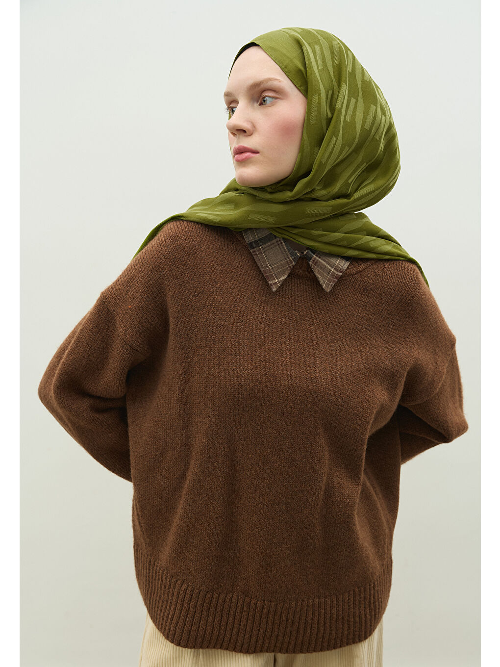 Yeşil NARA PAMUK FLOŞ JAKARLI ŞAL ORMAN-3