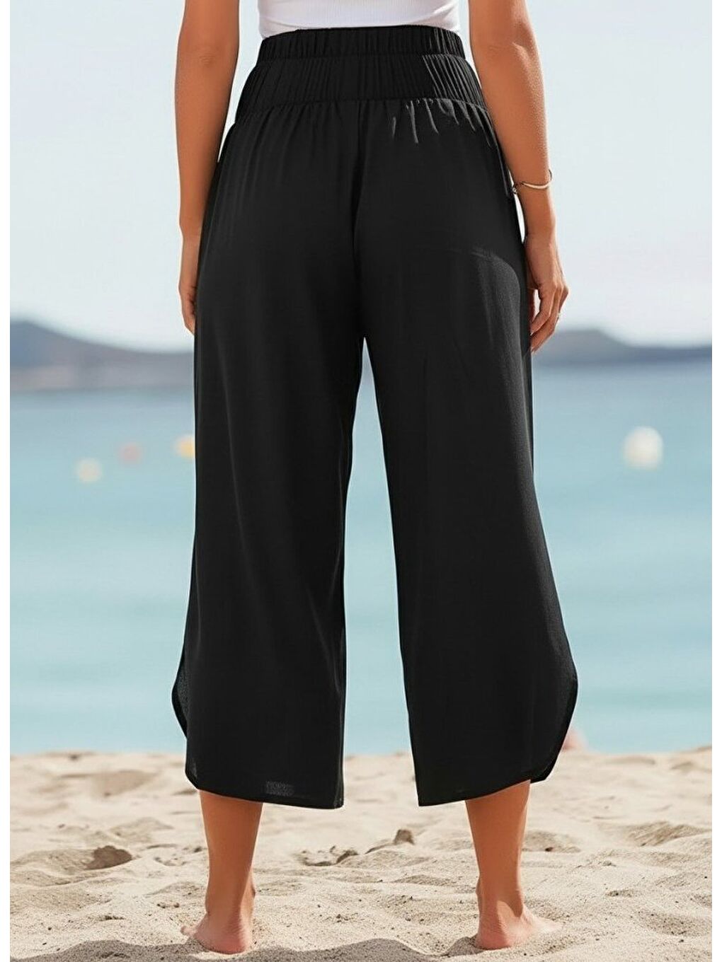 Siyah Kadın Yüksek Bel Yandan Yırtmaç Detaylı Aerobin Pantolon-3