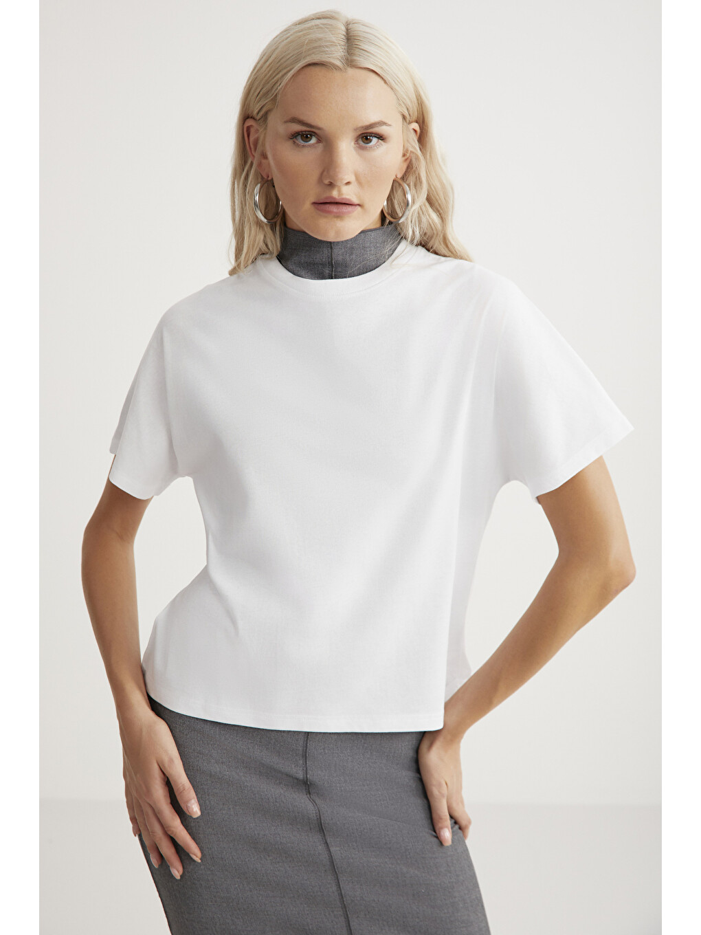Beyaz LOTTIE Kadın %100 Organik Pamuklu Regular Kalıp Bisiklet Yaka Basic Kısa Kollu BEYAZ T-Shirt-3