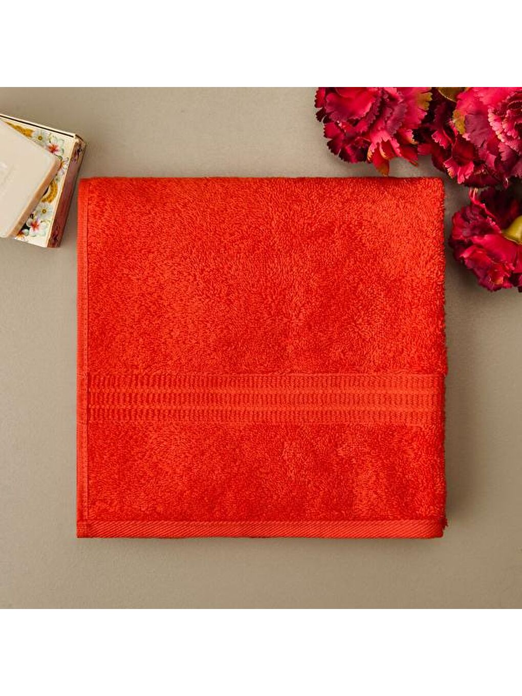 Organik Pamuk Yüz Havlusu - Turuncu - 50x90 cm