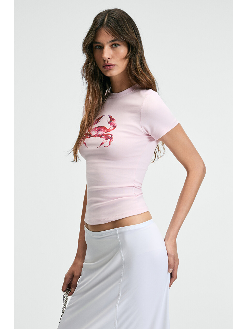 Athea Kadın Bisiklet Yaka Kısa Kollu Önü Baskılı Slim Pembe T-shirt-3