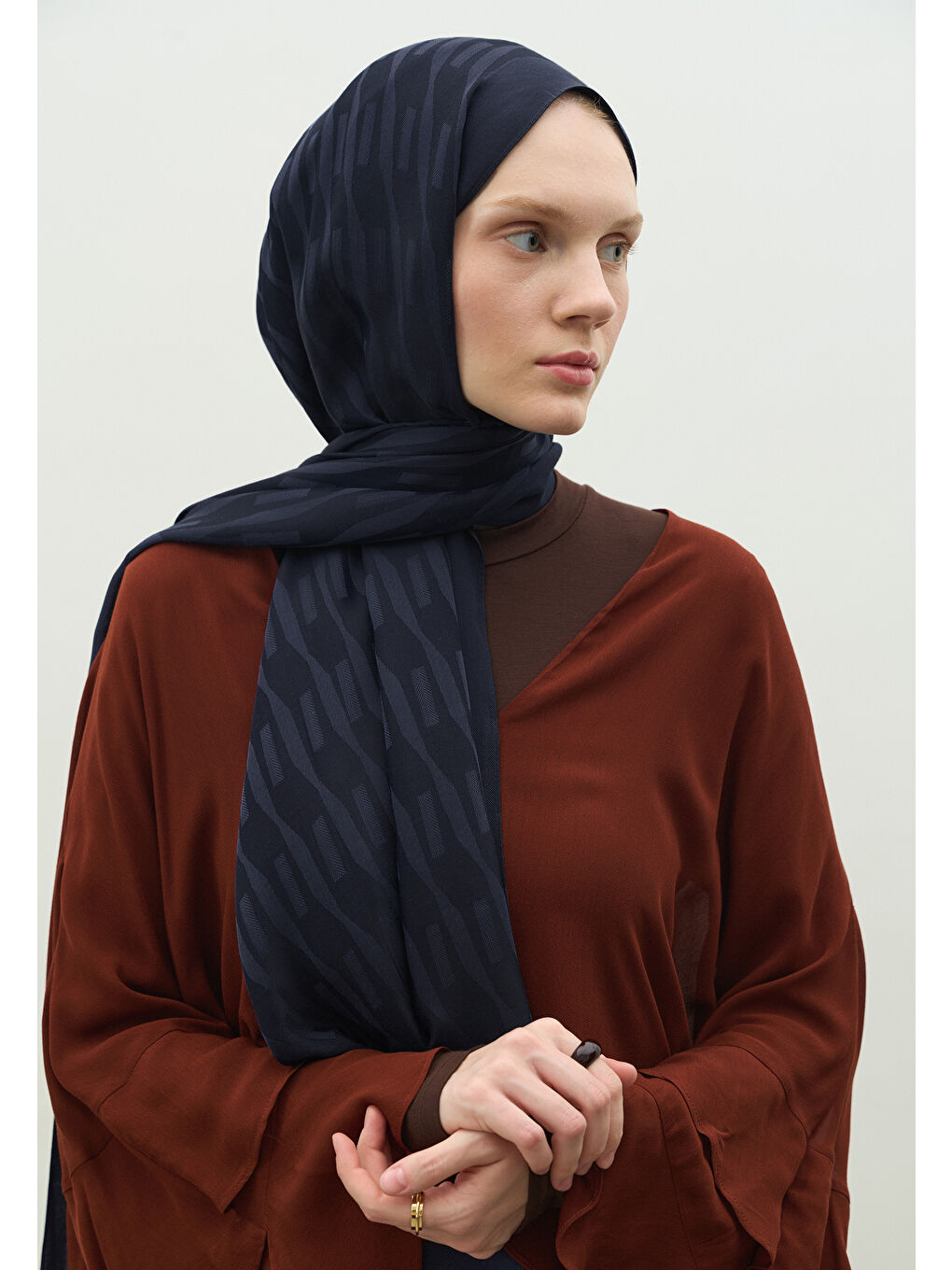 Lacivert NARA PAMUK FLOŞ JAKARLI ŞAL KOYU LACIVERT-1