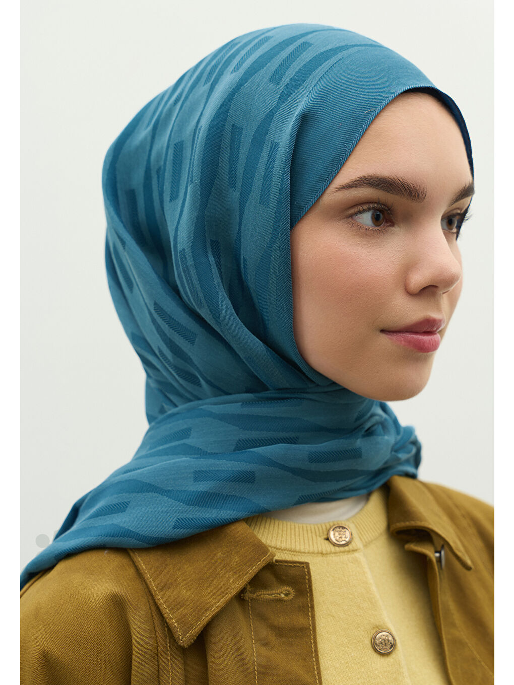 Mavi NARA PAMUK FLOŞ JAKARLI ŞAL Jean MAVİ-1