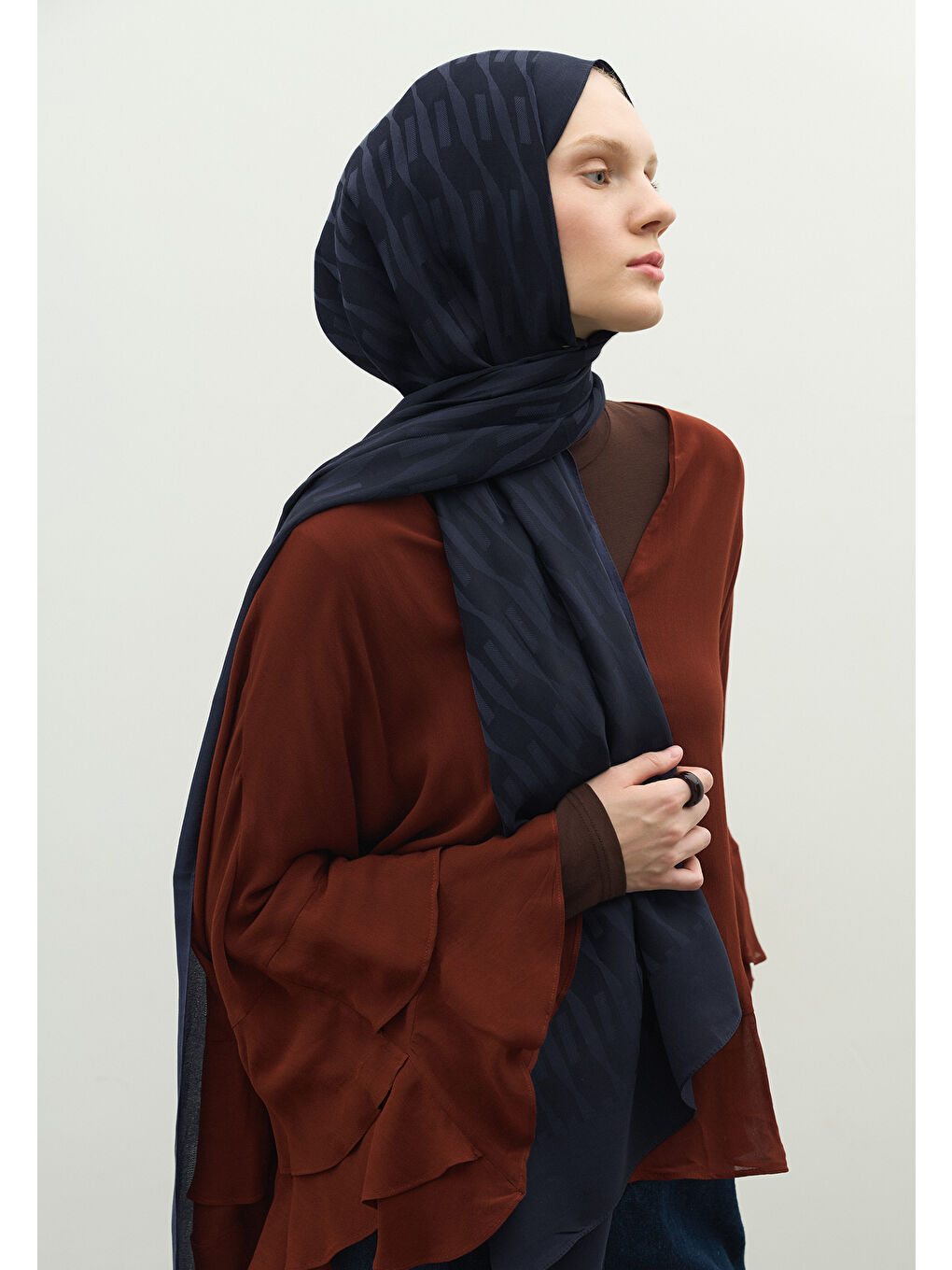 Lacivert NARA PAMUK FLOŞ JAKARLI ŞAL KOYU LACIVERT-2