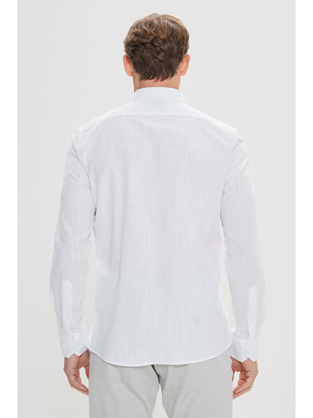 Erkek Beyaz %100 Pamuk Oxford Slim Fit Dar Kesim Düğmeli Yaka Flamlı Gömlek-7