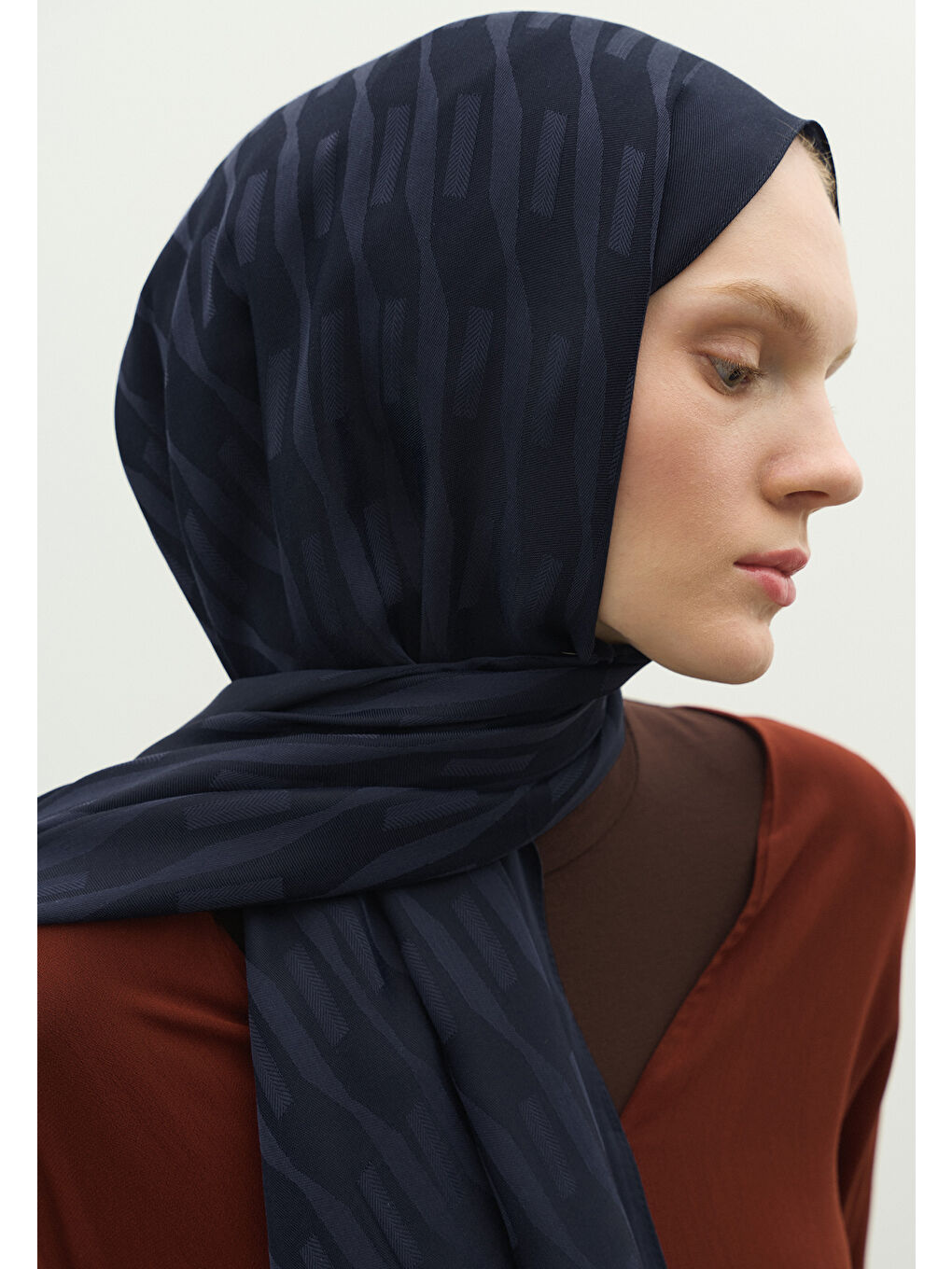 Lacivert NARA PAMUK FLOŞ JAKARLI ŞAL KOYU LACIVERT-3