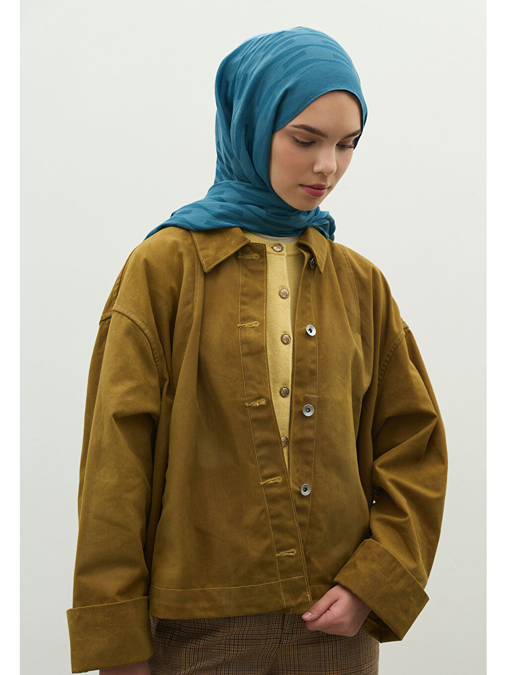 Mavi NARA PAMUK FLOŞ JAKARLI ŞAL Jean MAVİ-2