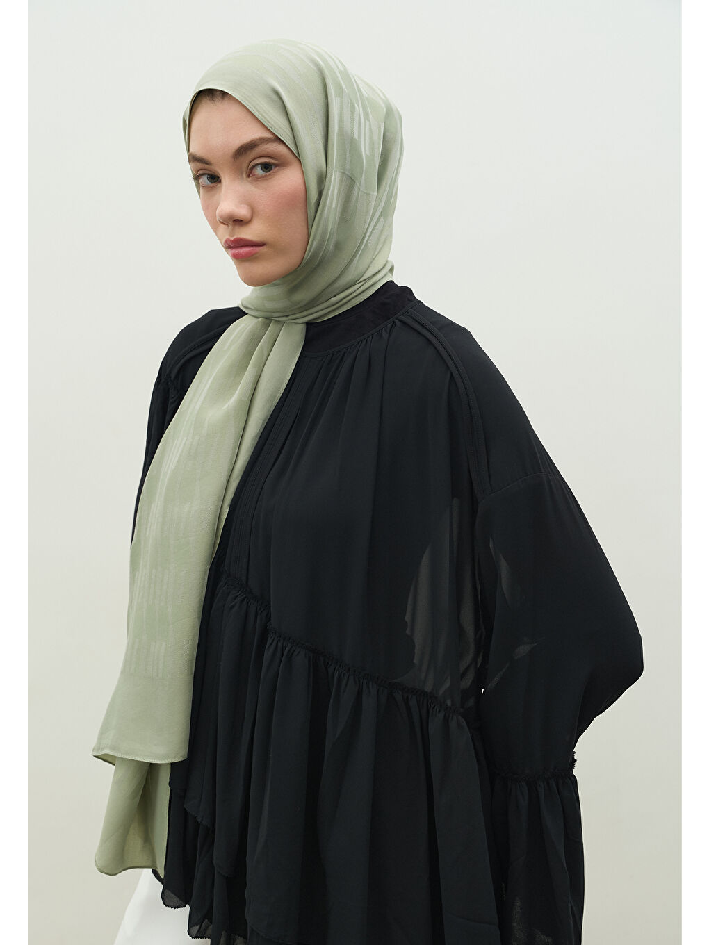 Yeşil NARA PAMUK FLOŞ JAKARLI ŞAL MİNT YEŞİLİ-1