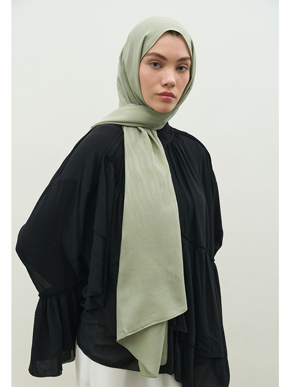 Yeşil NARA PAMUK FLOŞ JAKARLI ŞAL MİNT YEŞİLİ-2