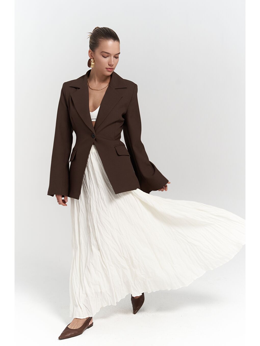 Mai Collection Kahverengi Lecco Dar Kesim Kahve Blazer