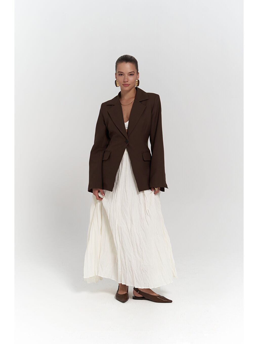 Mai Collection Kahverengi Lecco Dar Kesim Kahve Blazer - 1
