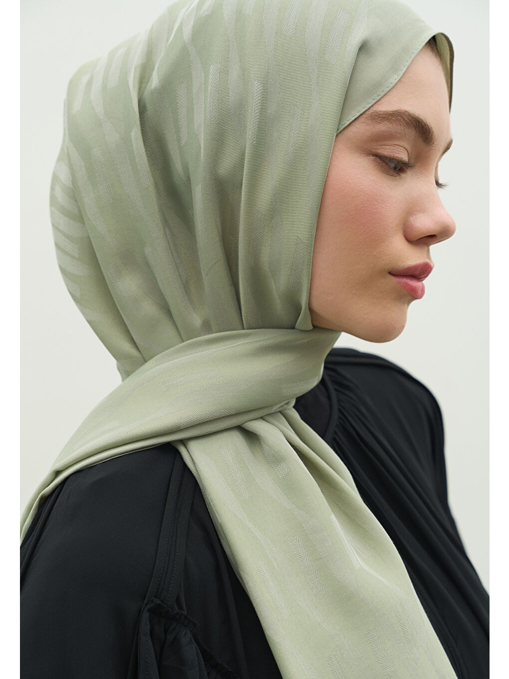 Yeşil NARA PAMUK FLOŞ JAKARLI ŞAL MİNT YEŞİLİ-3