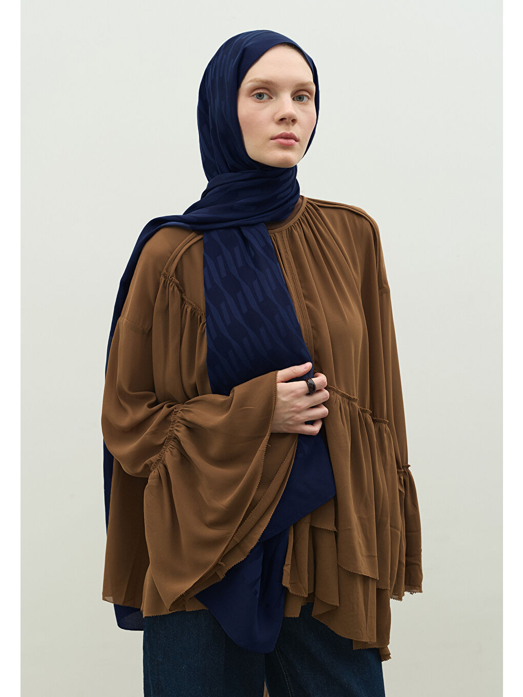 Mavi NARA PAMUK FLOŞ JAKARLI ŞAL GECE MAVİSİ-1