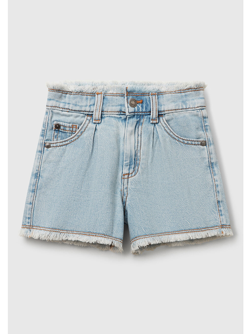 Mavi Kız Çocuk Açık Denim Arka Cebi Logo Etiketli Beli Lastikli Denim Şort