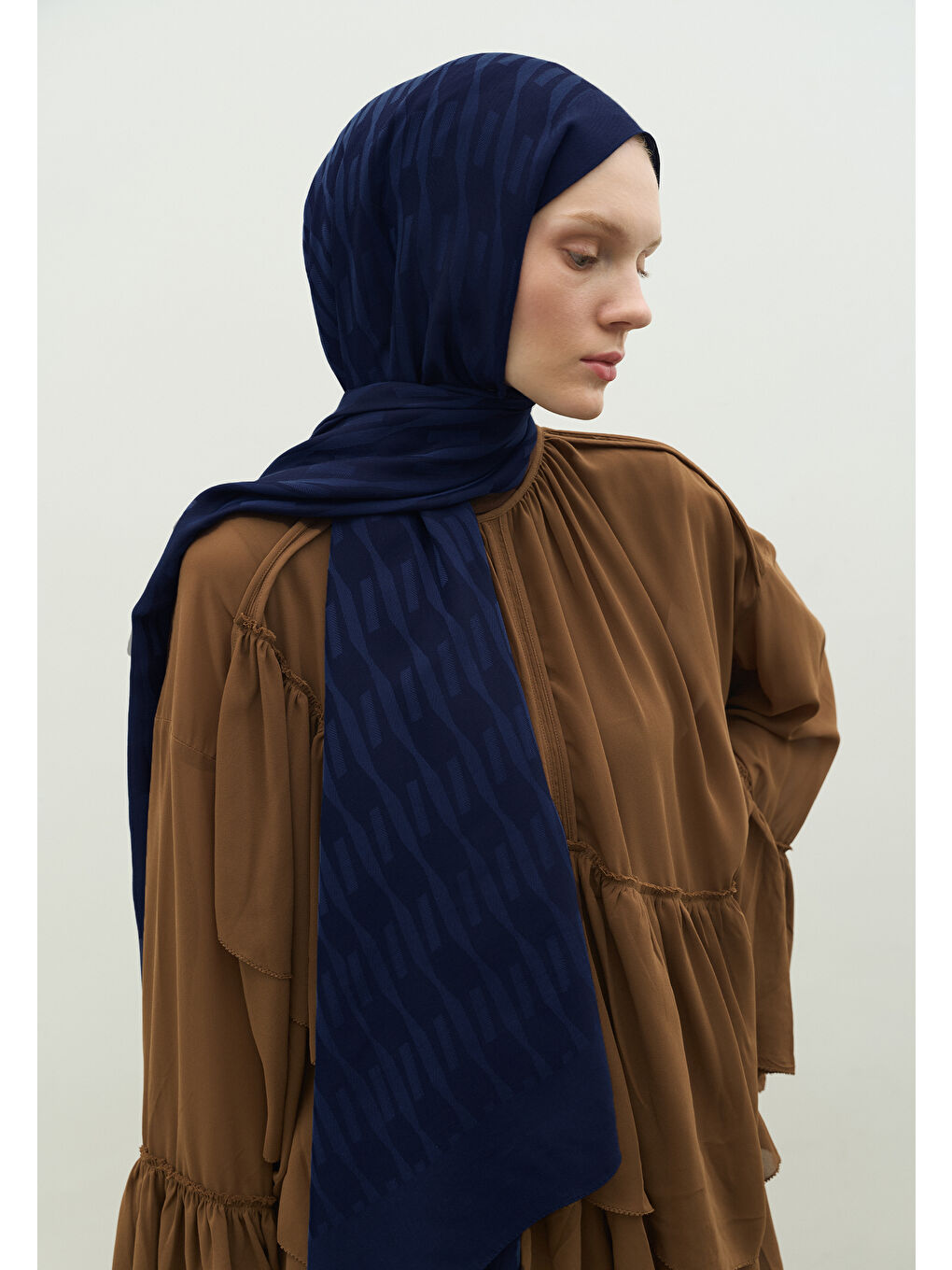 Mavi NARA PAMUK FLOŞ JAKARLI ŞAL GECE MAVİSİ-2