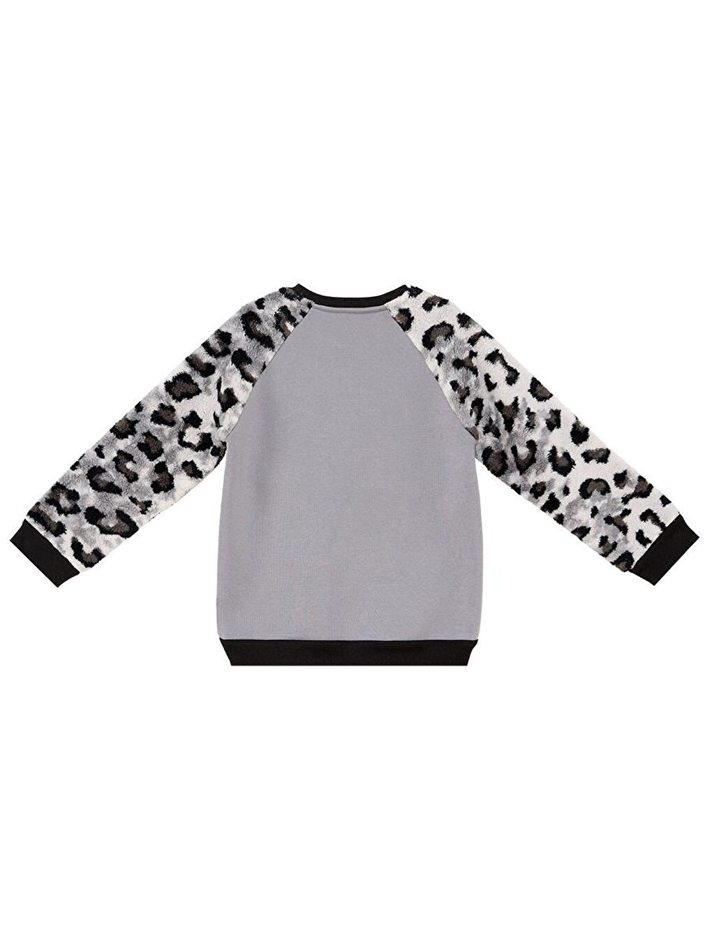 Denokids Gri Leopar Pelüş Kız Çocuk Sweatshirt - 3